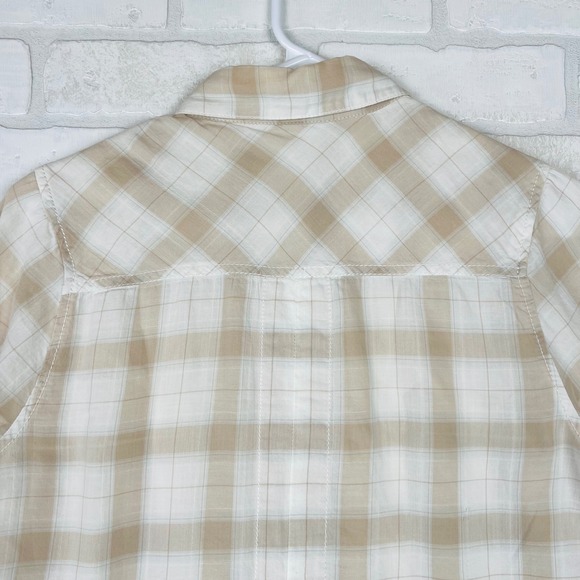 WE THE FREE Plaid Button Down Shirt Tan Cream Long Sleeve‎ Casual Top Small - Picture 6 of 16